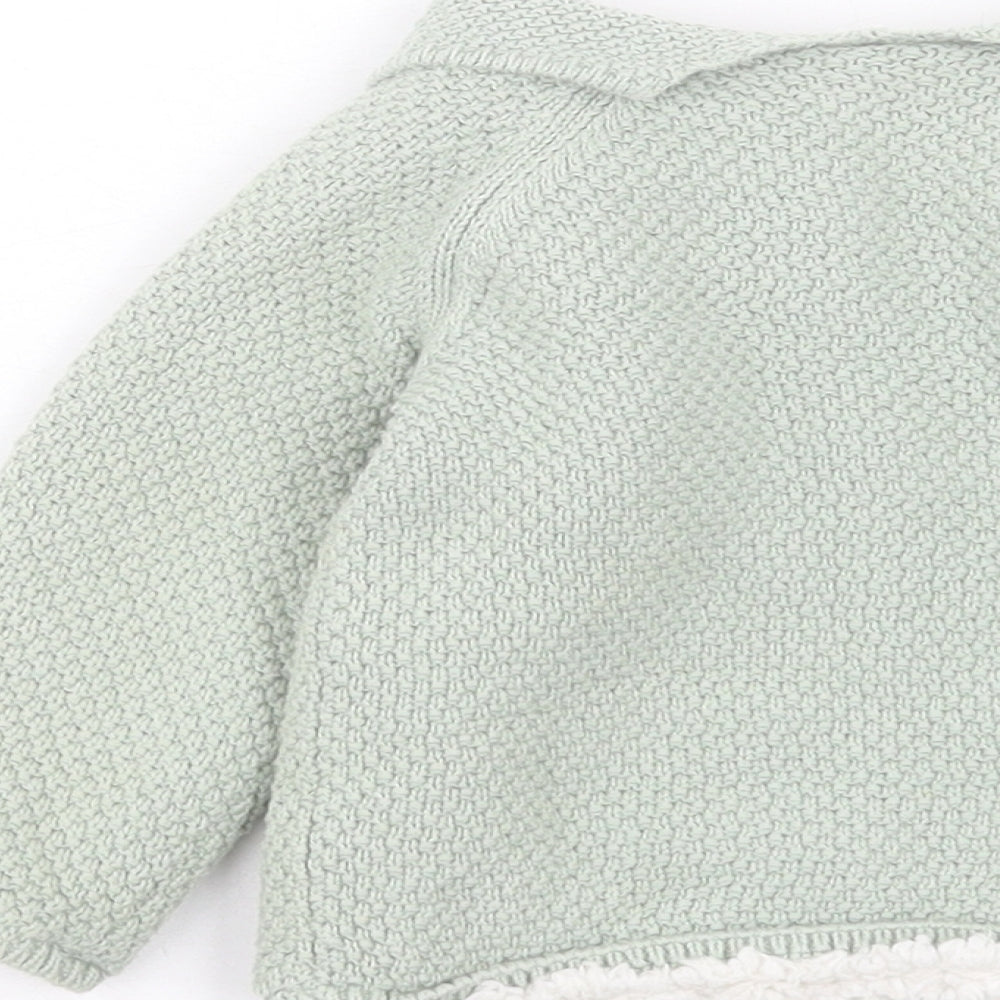 Mothercare Girls Green Cotton Cardigan Jumper Size 6-9 Months Button