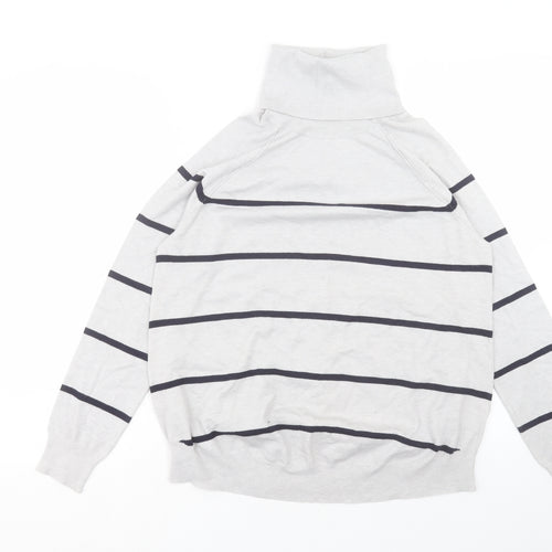 M&Co Womens Grey Roll Neck Striped Viscose Pullover Jumper Size 12