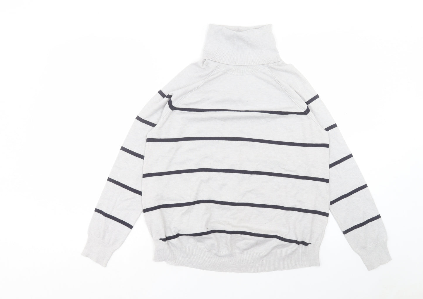 M&Co Womens Grey Roll Neck Striped Viscose Pullover Jumper Size 12