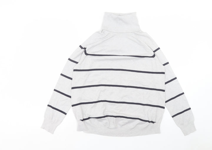 M&Co Womens Grey Roll Neck Striped Viscose Pullover Jumper Size 12