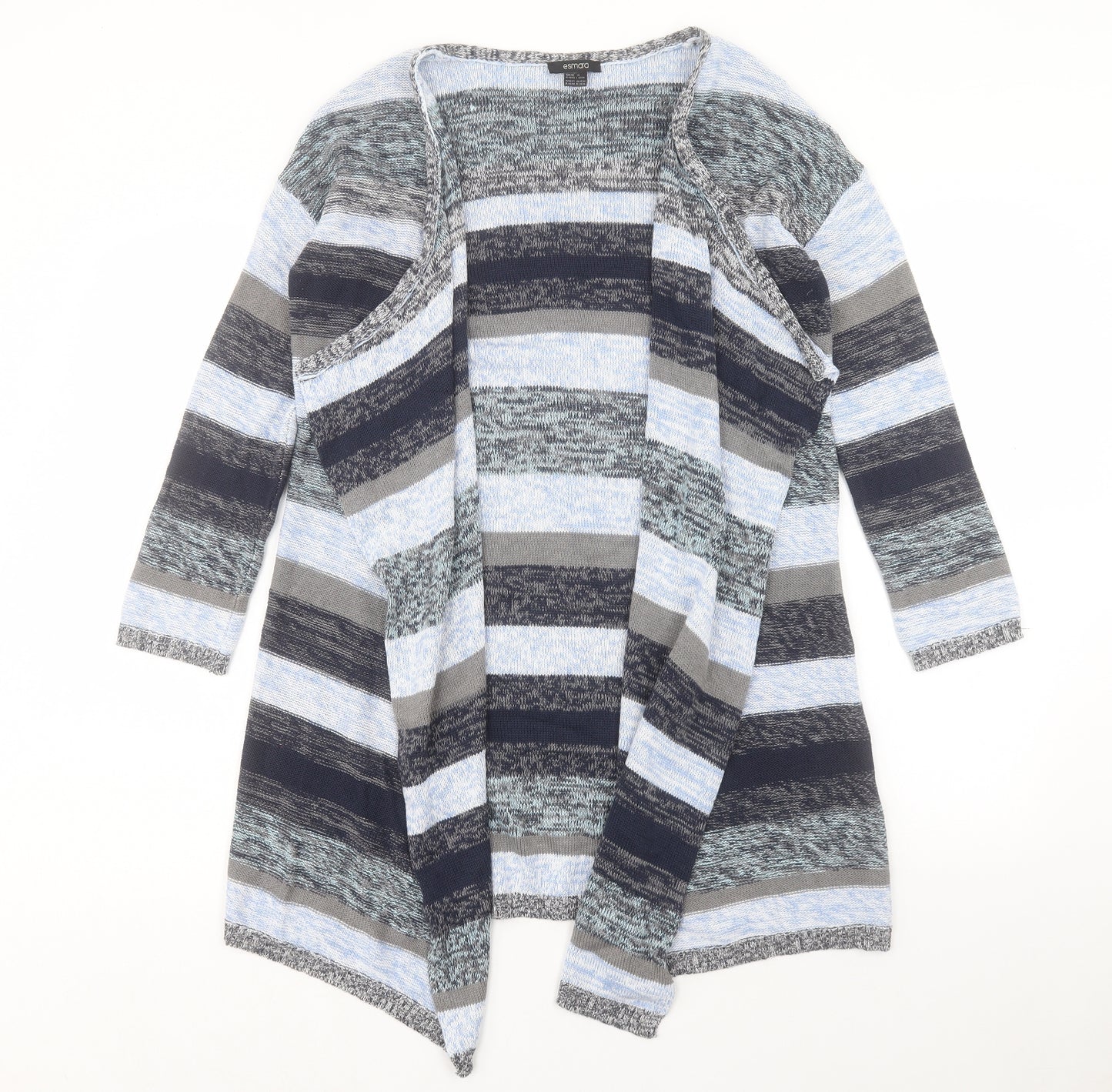 ESMARA Womens Blue V-Neck Striped Cotton Cardigan Jumper Size M