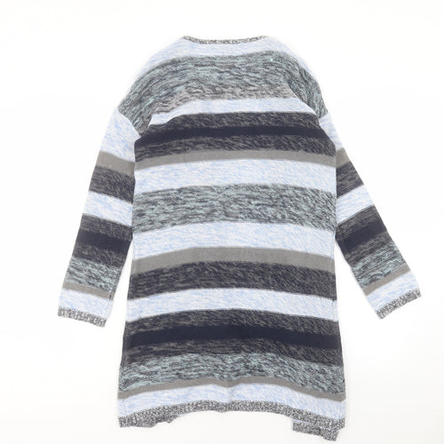 ESMARA Womens Blue V-Neck Striped Cotton Cardigan Jumper Size M