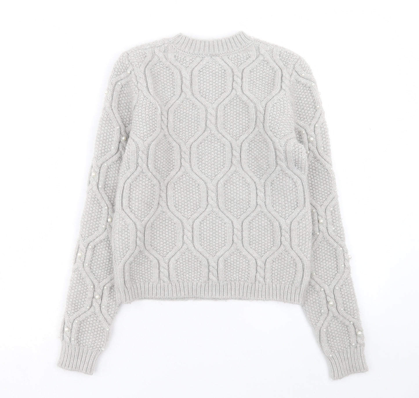 River Island Girls Grey Round Neck Geometric Acrylic Pullover Jumper Size 11-12 Years Pullover