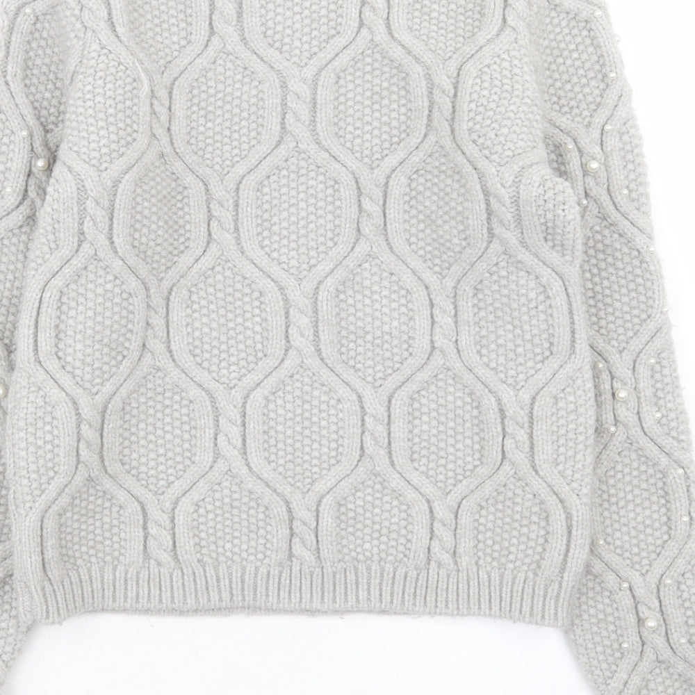 River Island Girls Grey Round Neck Geometric Acrylic Pullover Jumper Size 11-12 Years Pullover