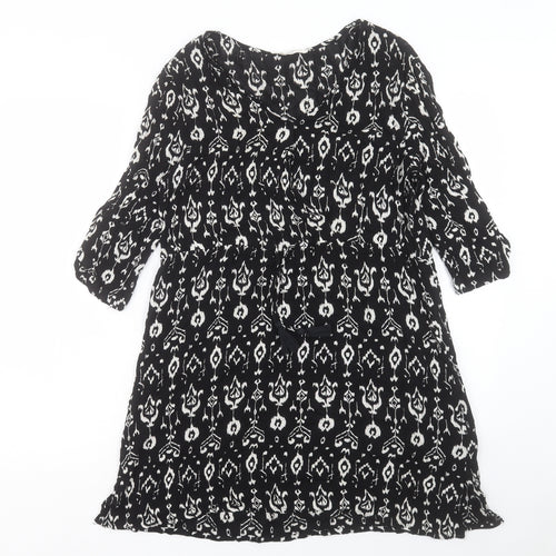 Mango Womens Black Geometric Viscose A-Line Size S Scoop Neck Button