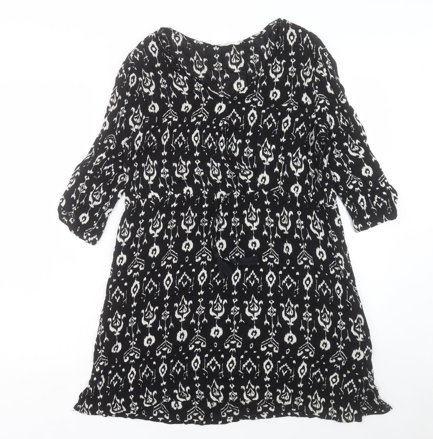Mango Womens Black Geometric Viscose A-Line Size S Scoop Neck Button