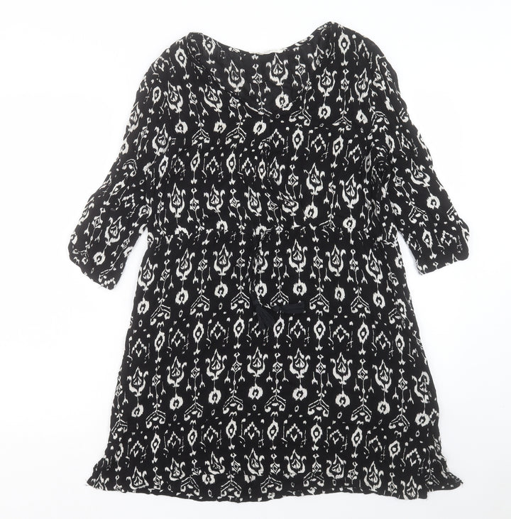 Mango Womens Black Geometric Viscose A-Line Size S Scoop Neck Button
