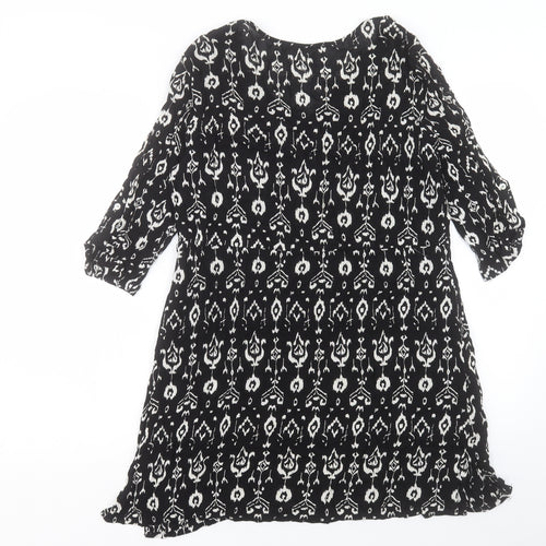 Mango Womens Black Geometric Viscose A-Line Size S Scoop Neck Button