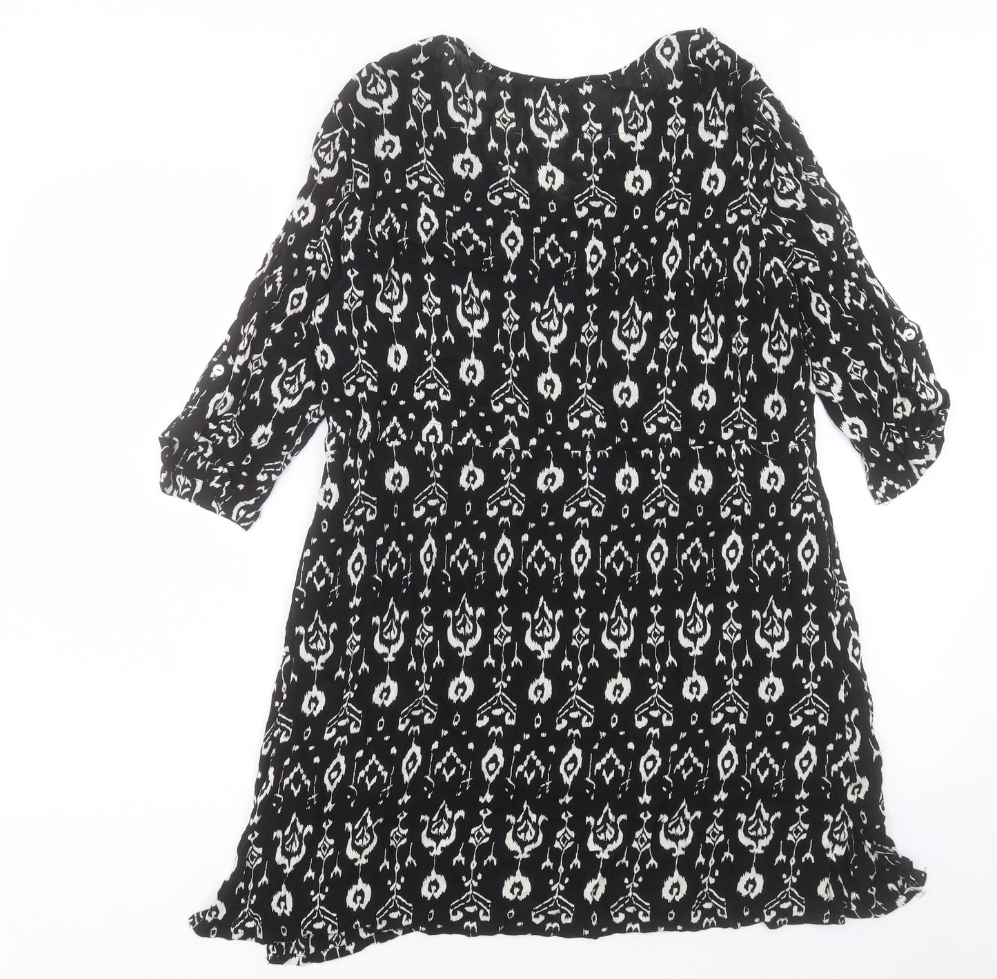 Mango Womens Black Geometric Viscose A-Line Size S Scoop Neck Button