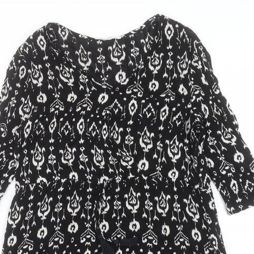 Mango Womens Black Geometric Viscose A-Line Size S Scoop Neck Button