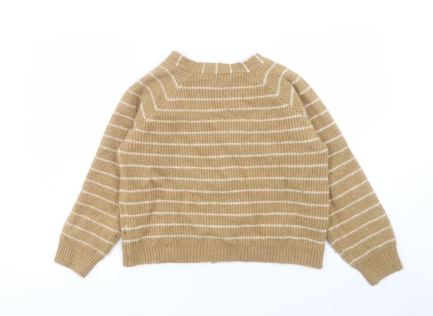 Papaya Womens Brown V-Neck Striped Acrylic Cardigan Jumper Size S