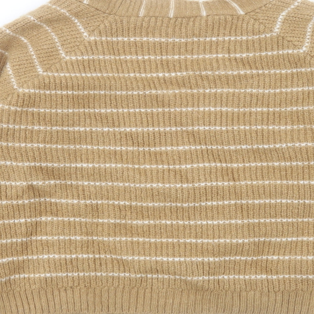 Papaya Womens Brown V-Neck Striped Acrylic Cardigan Jumper Size S
