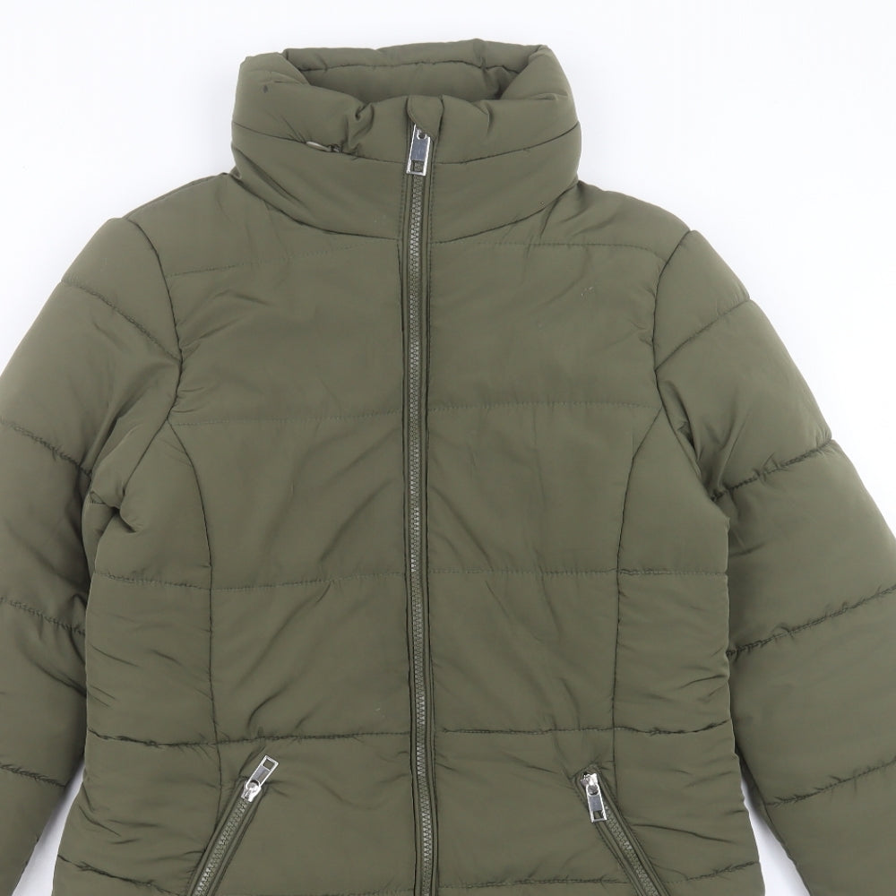 Marks and Spencer Womens Green Puffer Jacket Coat Size 10 Zip