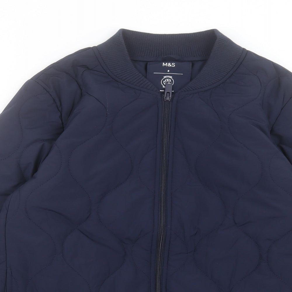 Marks and Spencer Womens Blue Quilted Jacket Size 8 Zip