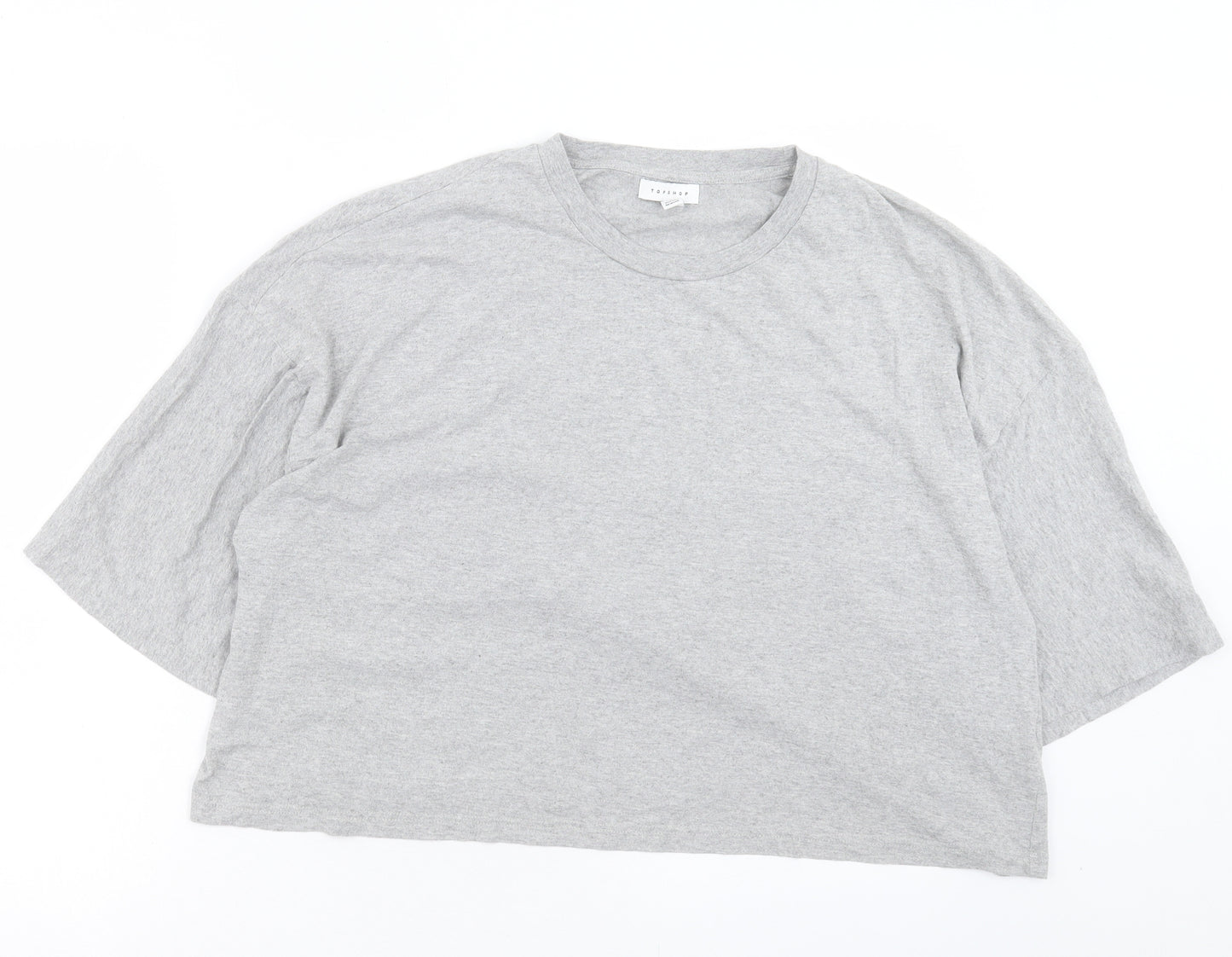 Topshop Womens Grey Cotton Cropped T-Shirt Size L Round Neck