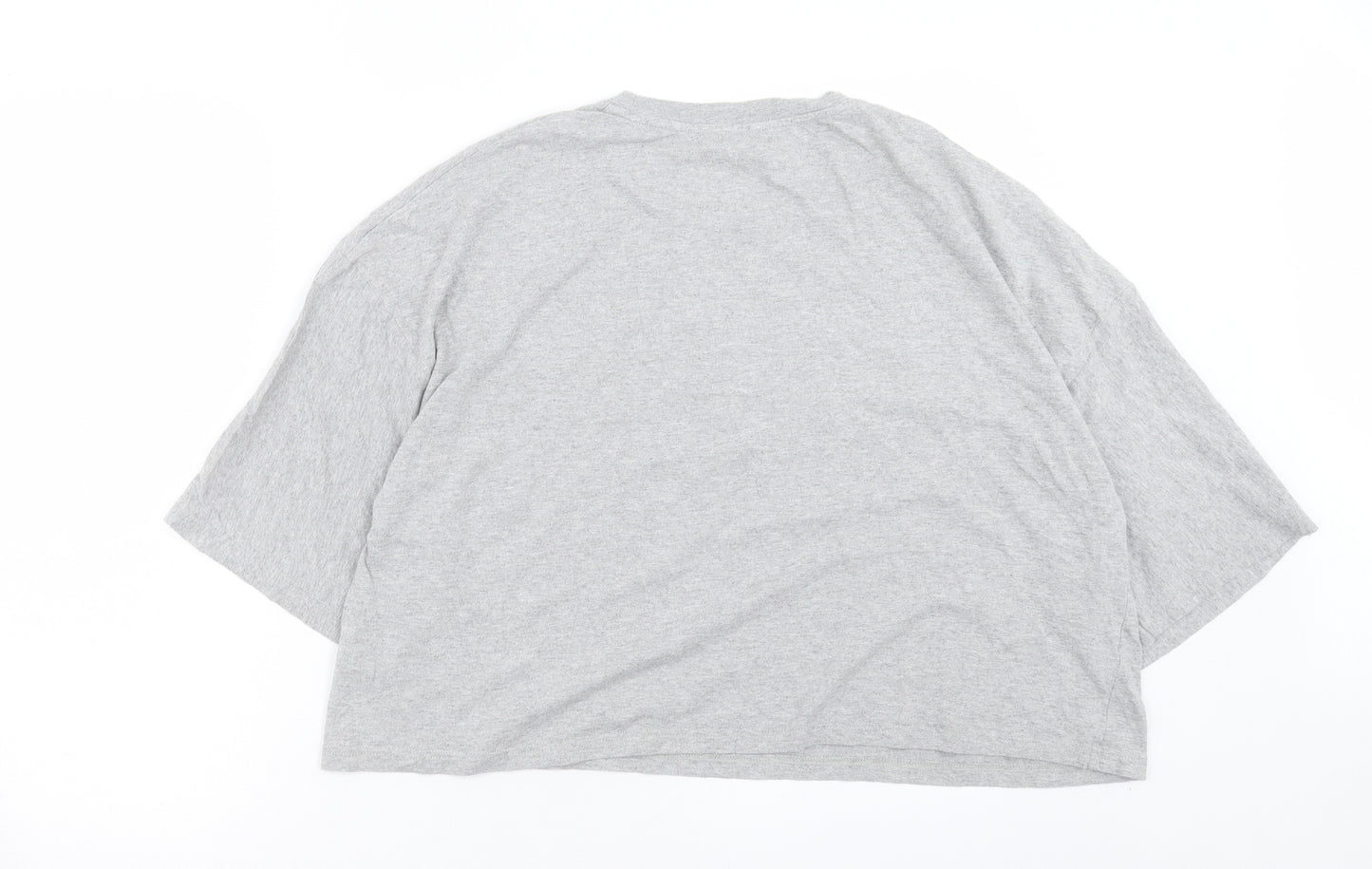 Topshop Womens Grey Cotton Cropped T-Shirt Size L Round Neck