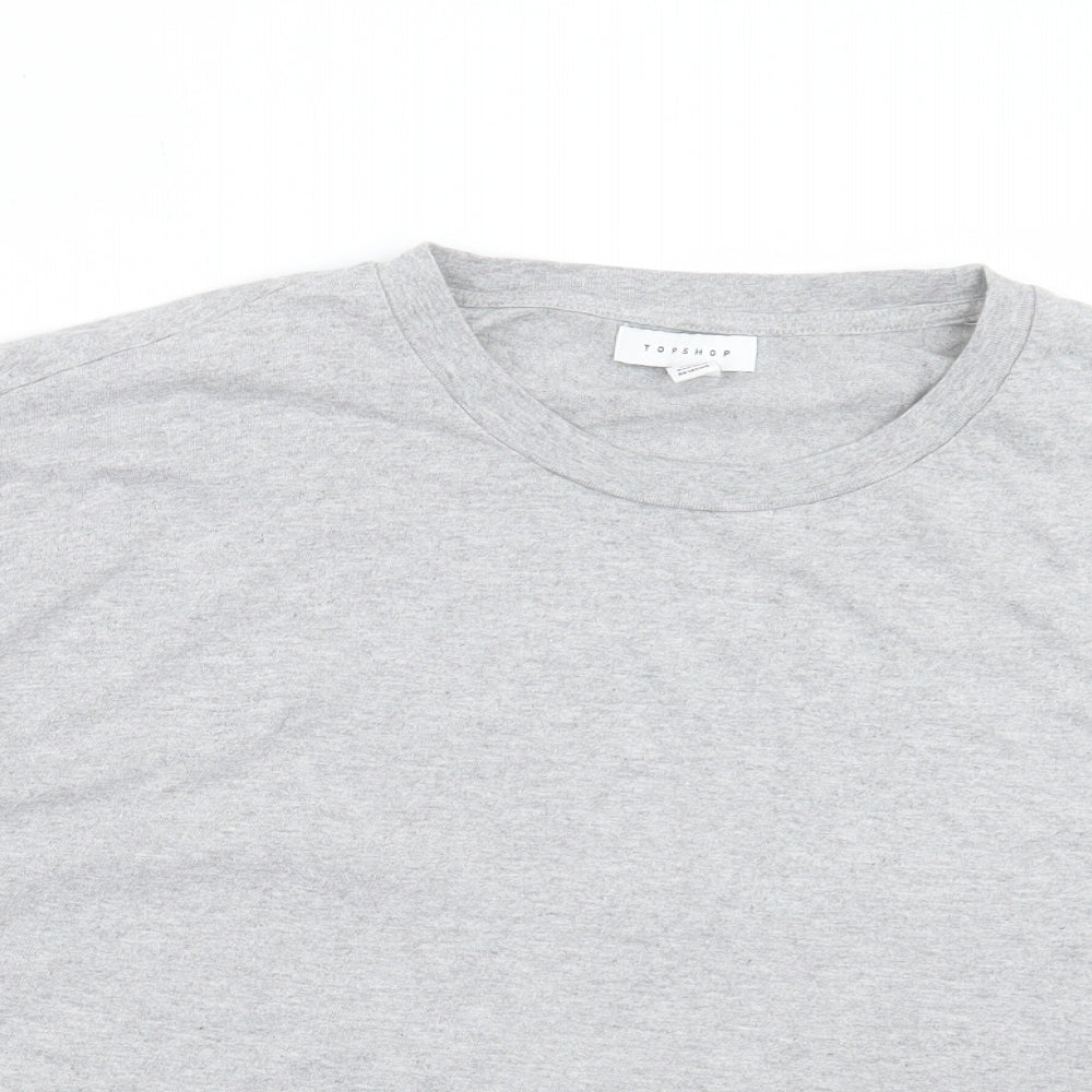 Topshop Womens Grey Cotton Cropped T-Shirt Size L Round Neck