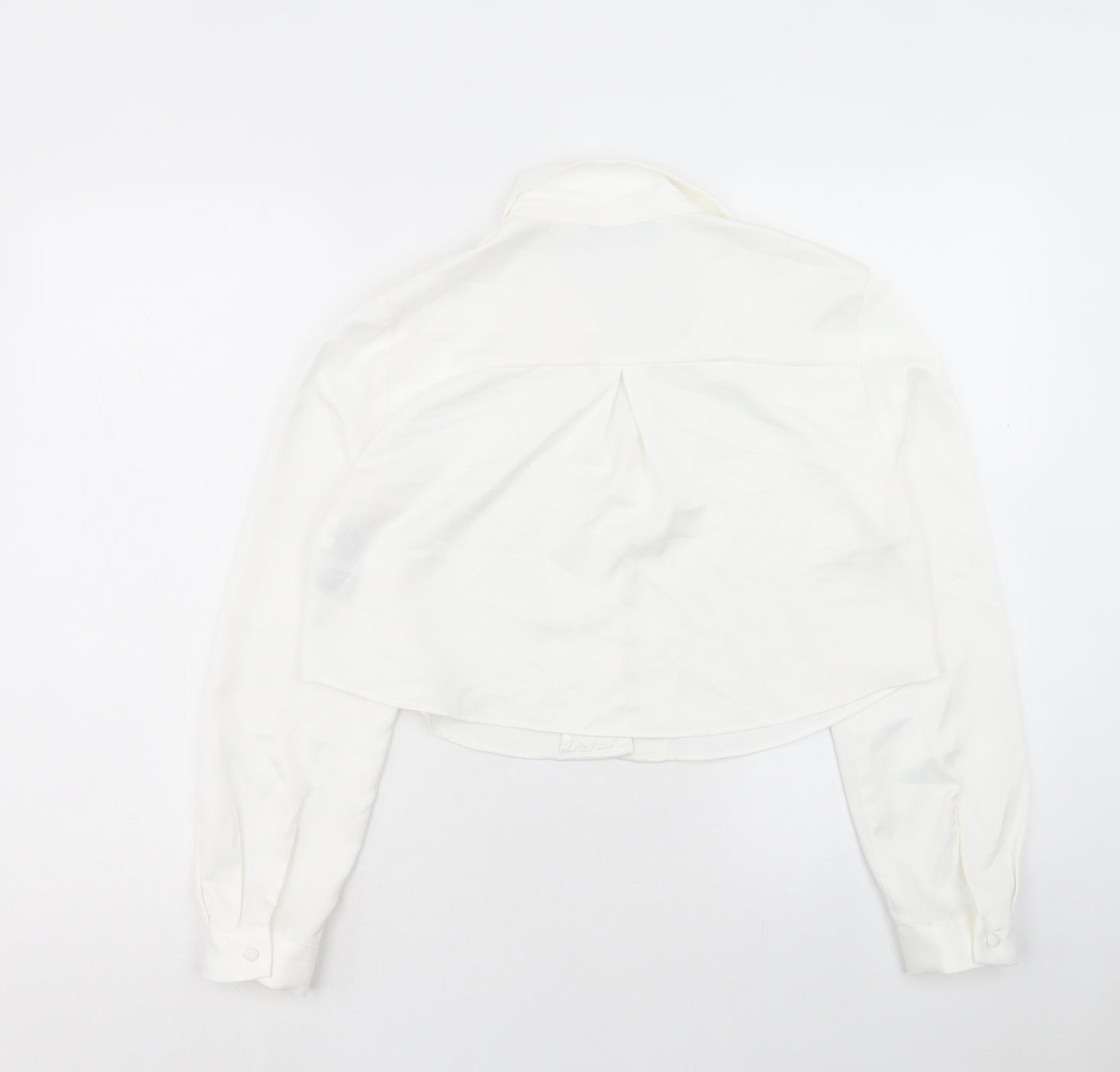 Zara Womens White Polyester Cropped Button-Up Size S Collared