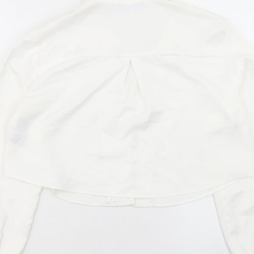 Zara Womens White Polyester Cropped Button-Up Size S Collared