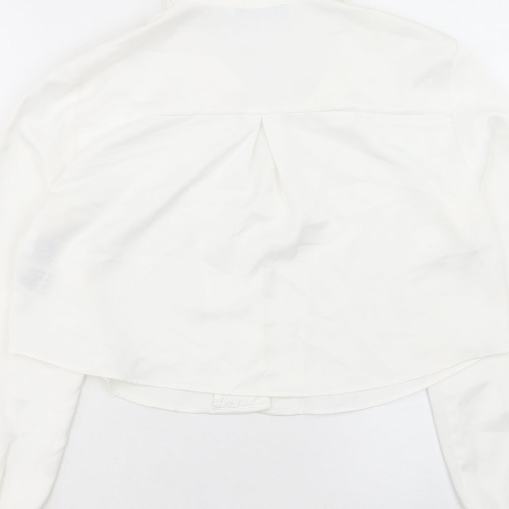 Zara Womens White Polyester Cropped Button-Up Size S Collared