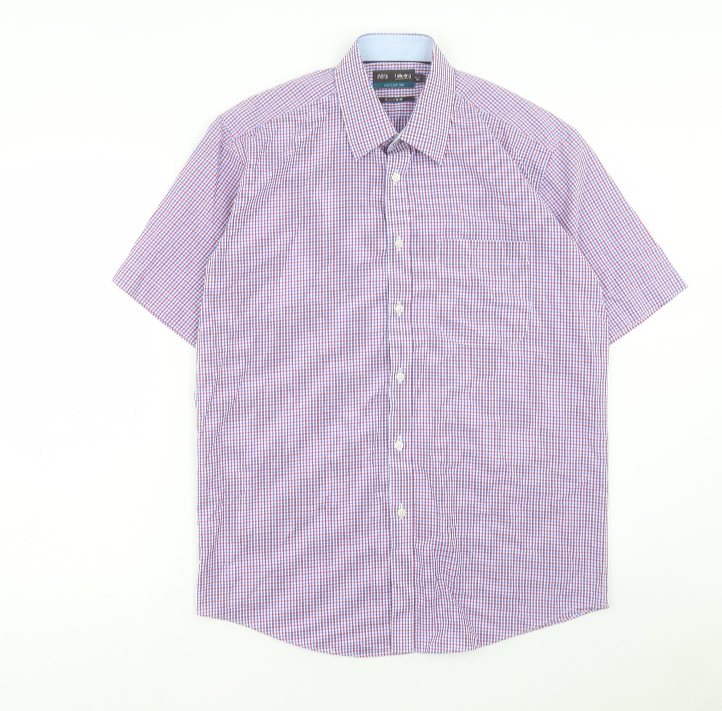 Marks and Spencer Mens Multicoloured Plaid Cotton Button-Up Size 15.5 Collared Button