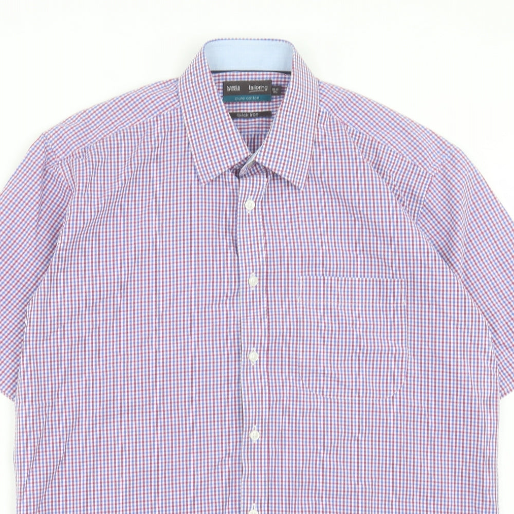 Marks and Spencer Mens Multicoloured Plaid Cotton Button-Up Size 15.5 Collared Button