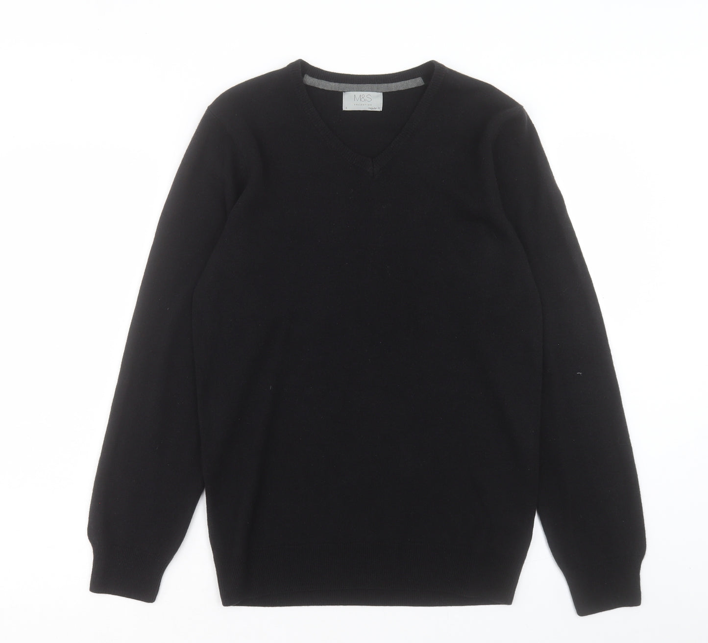 Marks and Spencer Mens Black V-Neck Acrylic Pullover Jumper Size S