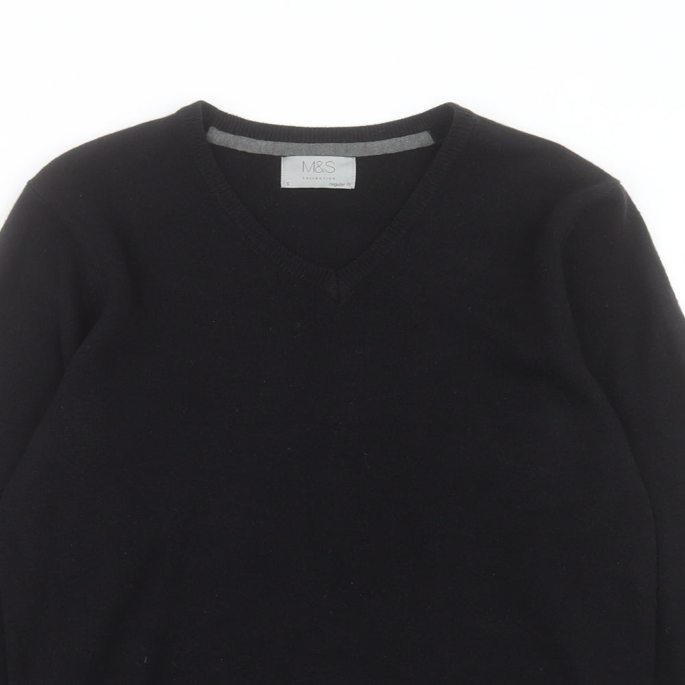 Marks and Spencer Mens Black V-Neck Acrylic Pullover Jumper Size S
