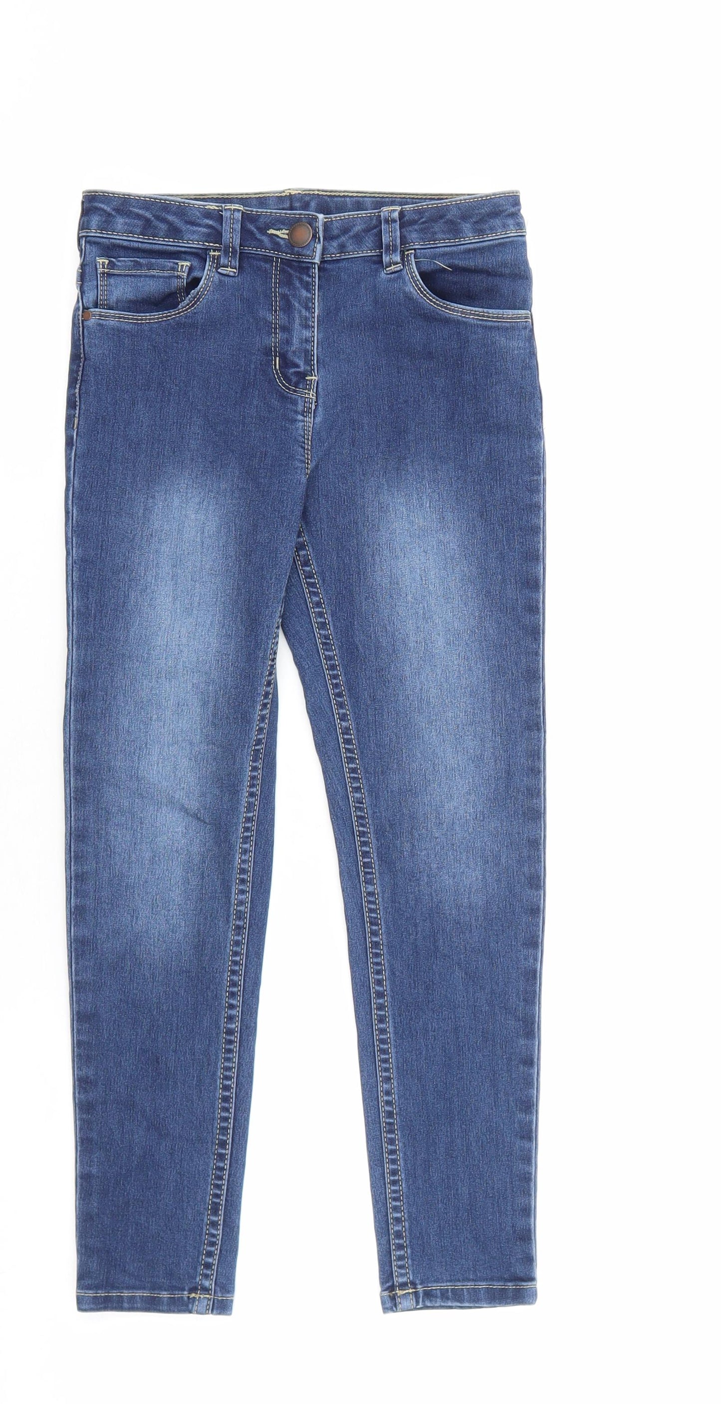 Nutmeg Girls Blue Cotton Skinny Jeans Size 7-8 Years L21 in Slim Zip