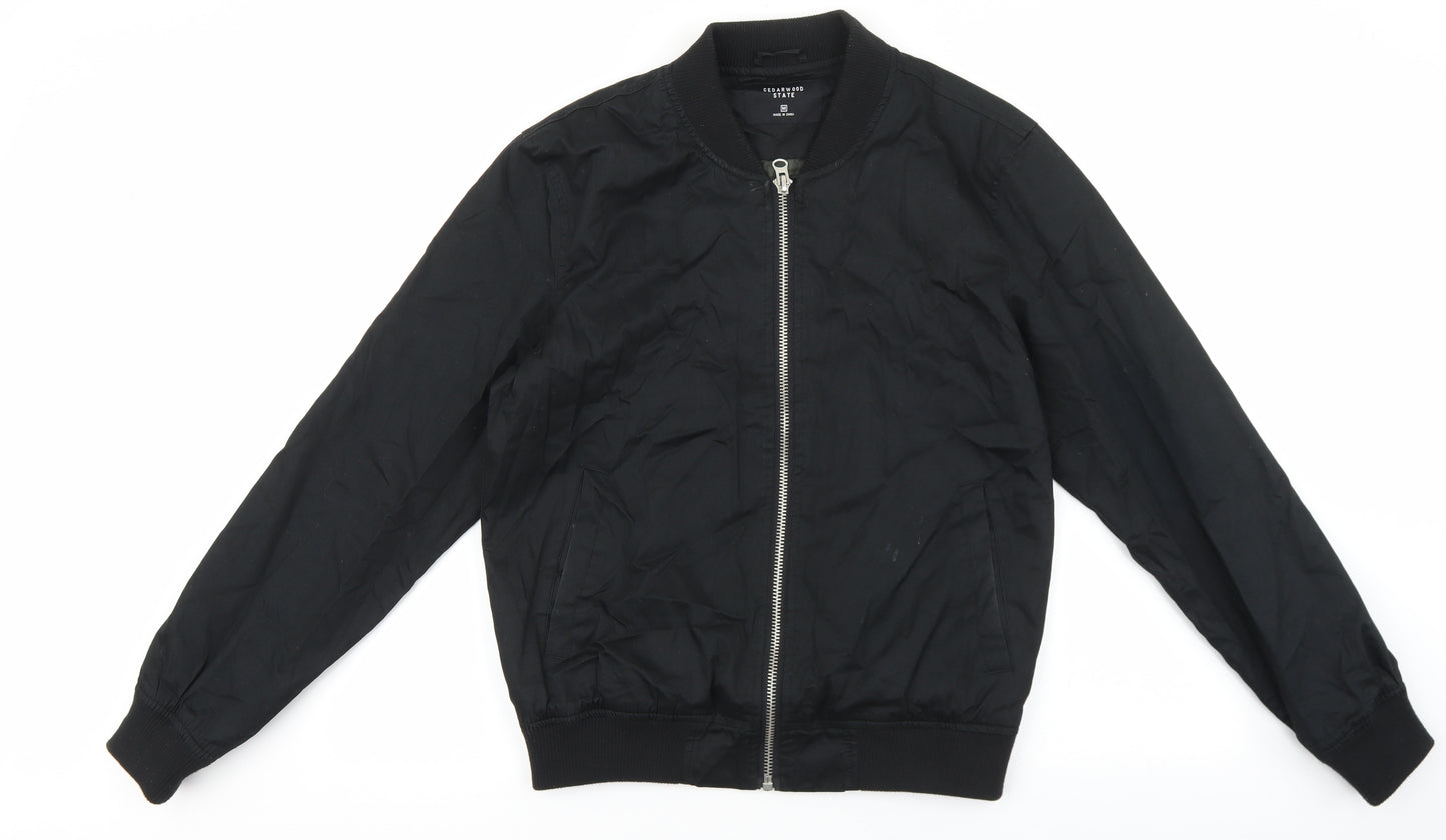 Cedar Wood State Mens Black Bomber Jacket Jacket Size M Zip