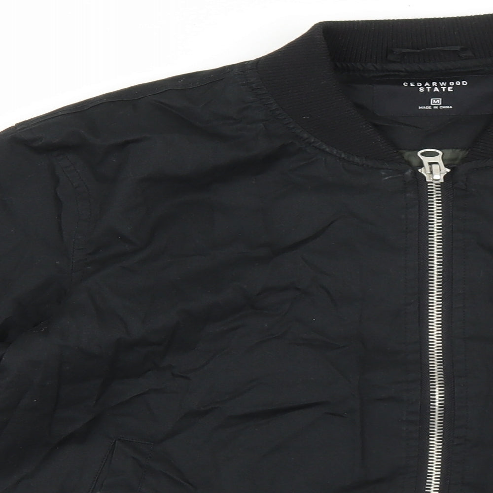 Cedar Wood State Mens Black Bomber Jacket Jacket Size M Zip