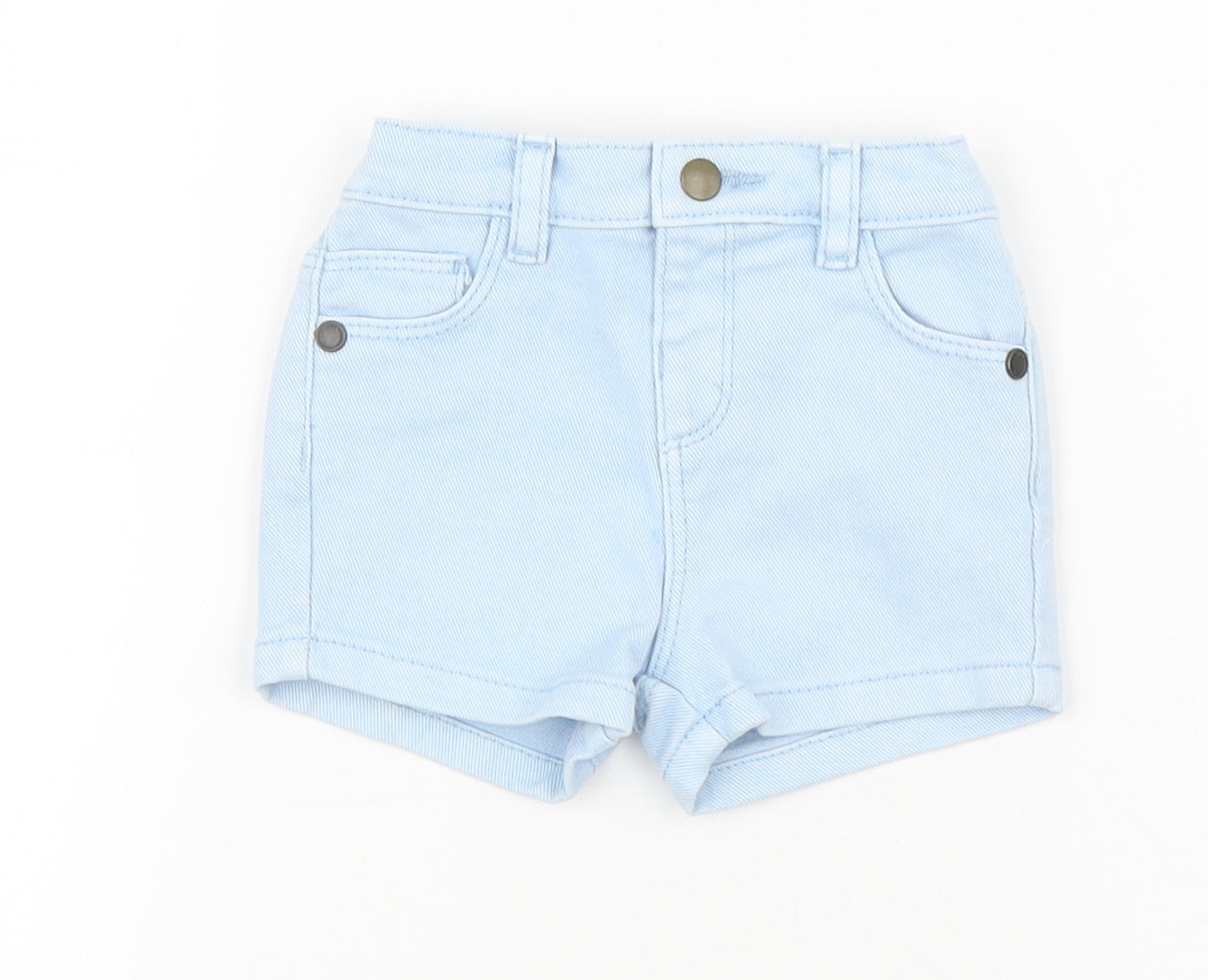 Marks and Spencer Girls Blue Cotton Cropped Trousers Size 0-3 Months Zip