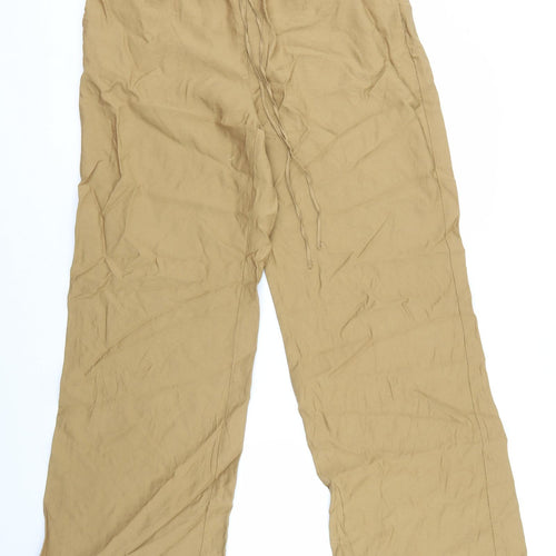 H&M Womens Brown Viscose Trousers Size M L30 in Regular Tie