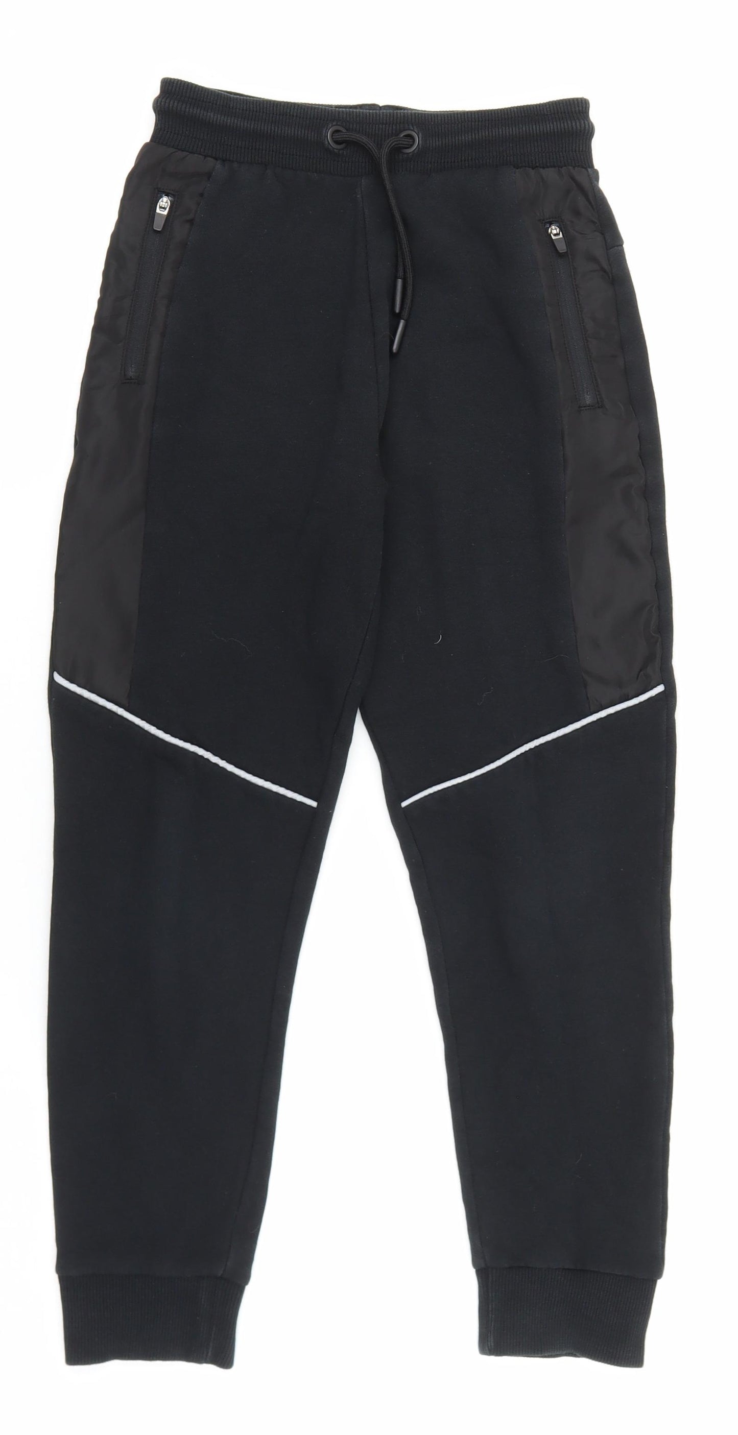 Nutmeg Boys Black Cotton Jogger Trousers Size 8-9 Years L23 in Regular Drawstring