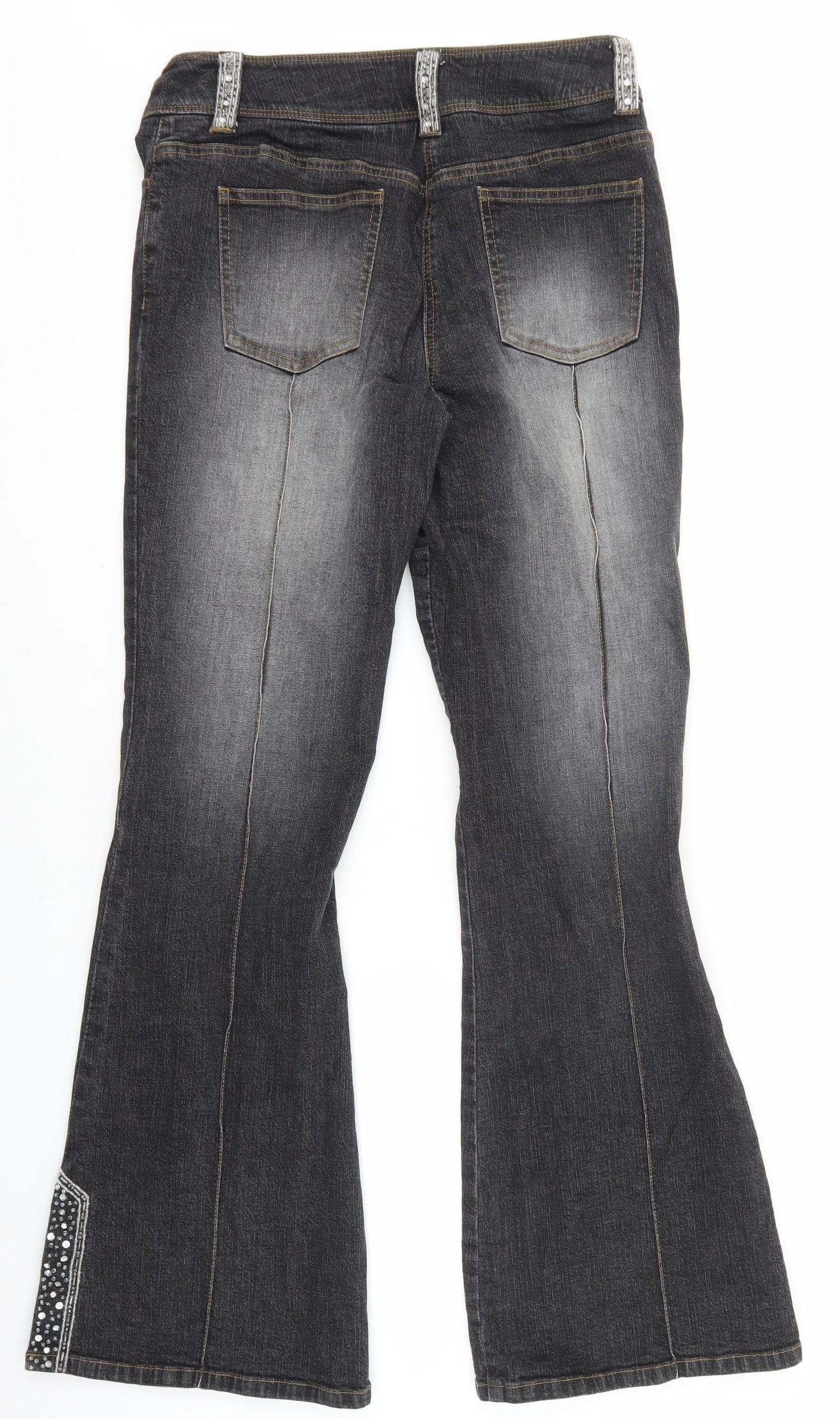 NEXT Womens Grey Cotton Bootcut Jeans Size 12 L31.5 in Regular Zip