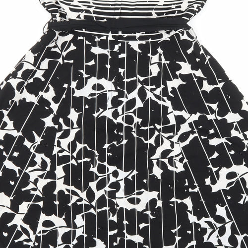 New Look Womens Multicoloured Geometric 100% Cotton Fit & Flare Size 10 Square Neck Zip