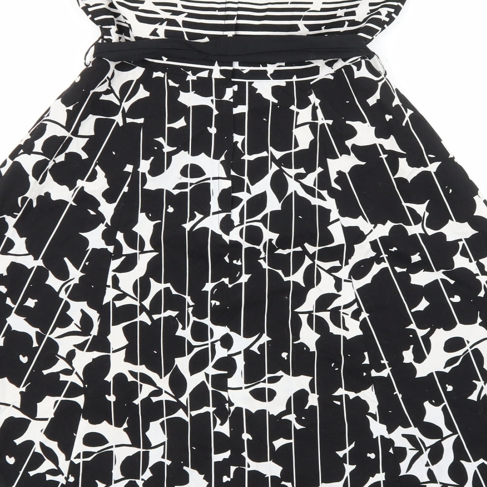 New Look Womens Multicoloured Geometric 100% Cotton Fit & Flare Size 10 Square Neck Zip
