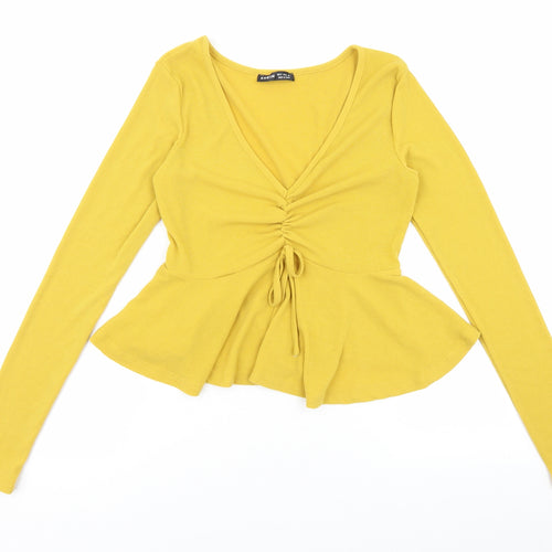 SheIn Womens Yellow Cotton Basic Blouse Size S V-Neck
