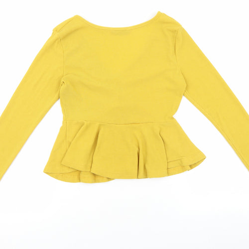 SheIn Womens Yellow Cotton Basic Blouse Size S V-Neck