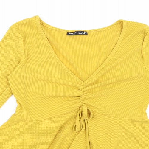 SheIn Womens Yellow Cotton Basic Blouse Size S V-Neck