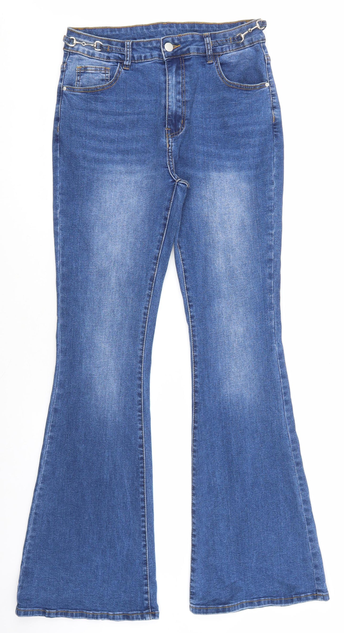SheIn Womens Blue Cotton Bootcut Jeans Size L L31.5 in Regular Zip