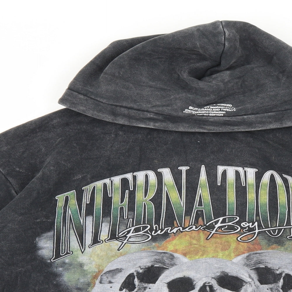 Boohoo Mens Grey Cotton Pullover Hoodie Size S - International Burna Boy