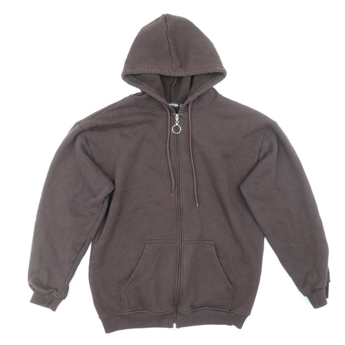 PRETTYLITTLETHING Womens Brown Cotton Full Zip Hoodie Size 6 Zip