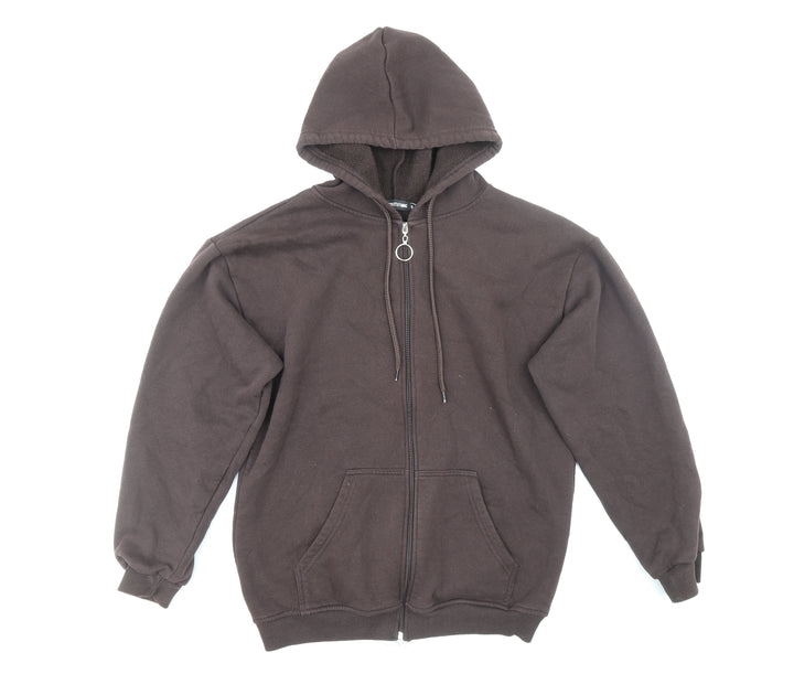 PRETTYLITTLETHING Womens Brown Cotton Full Zip Hoodie Size 6 Zip
