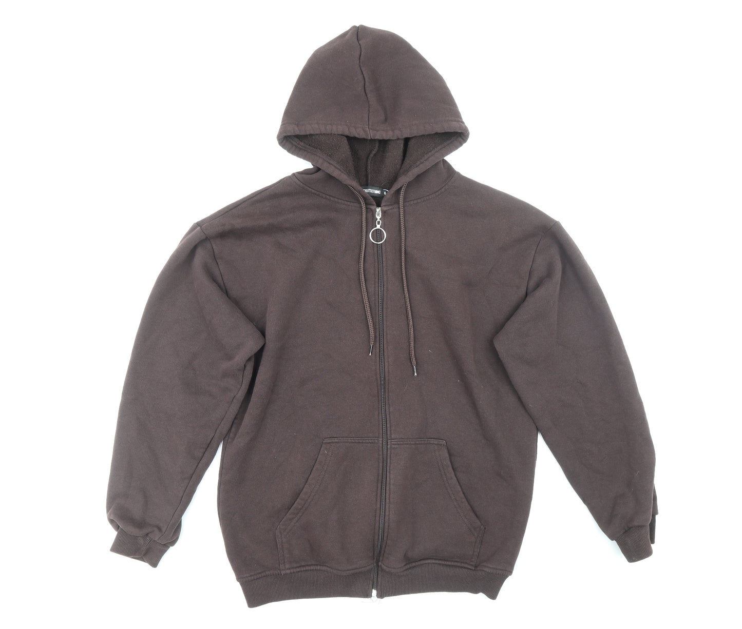 PRETTYLITTLETHING Womens Brown Cotton Full Zip Hoodie Size 6 Zip