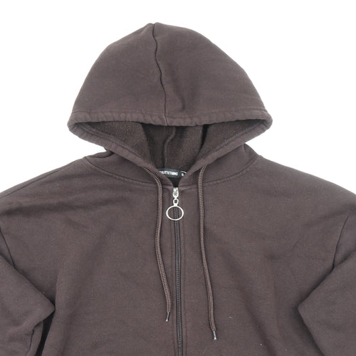 PRETTYLITTLETHING Womens Brown Cotton Full Zip Hoodie Size 6 Zip