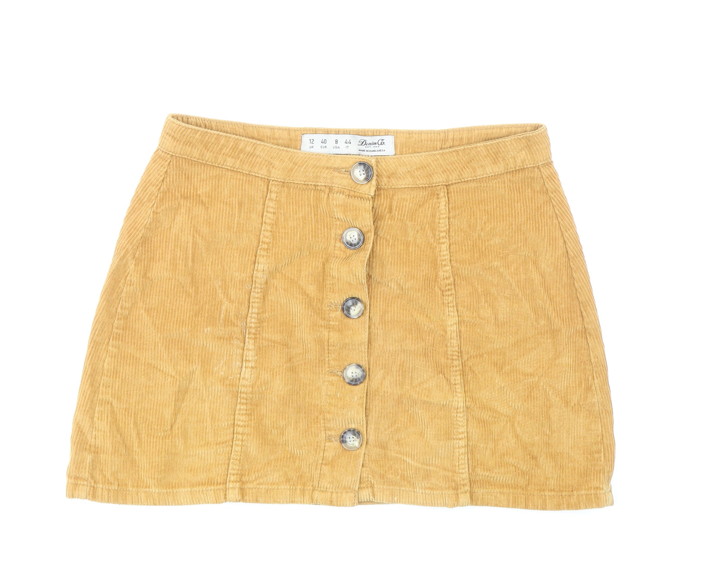 Denim Co. Womens Yellow Cotton Mini Skirt Size 12 Button