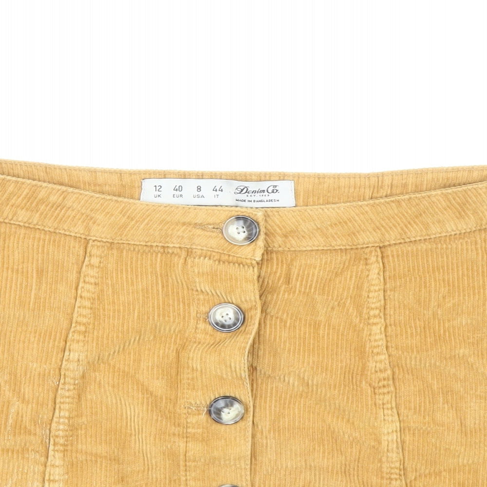 Denim Co. Womens Yellow Cotton Mini Skirt Size 12 Button