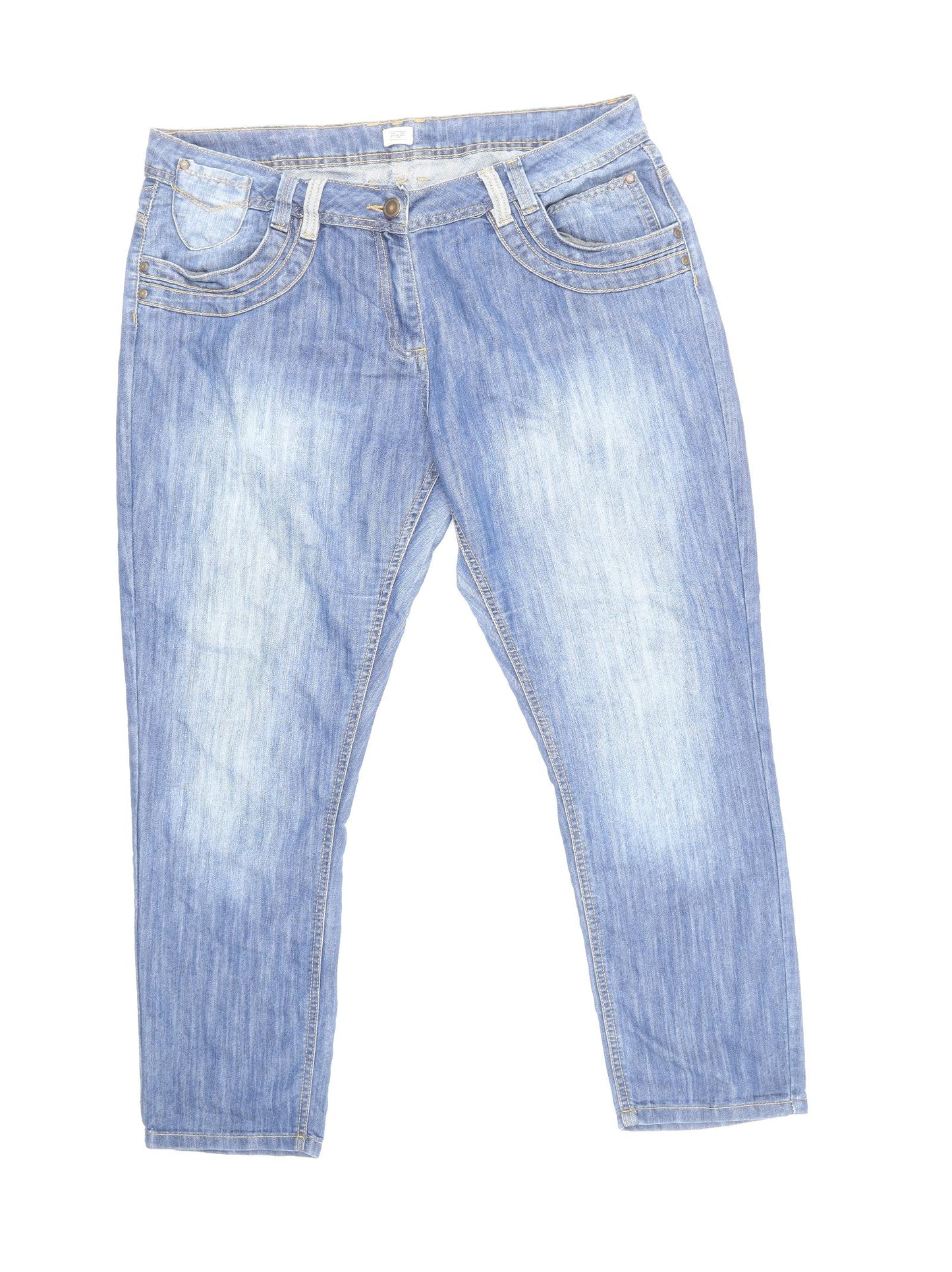 F&F Womens Blue Cotton Tapered Jeans Size 18 L29 in Regular Zip