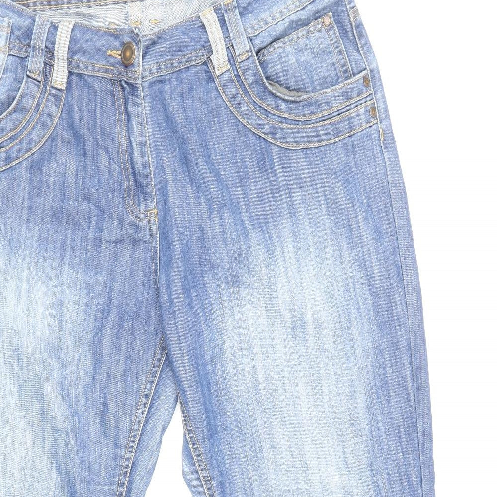 F&F Womens Blue Cotton Tapered Jeans Size 18 L29 in Regular Zip